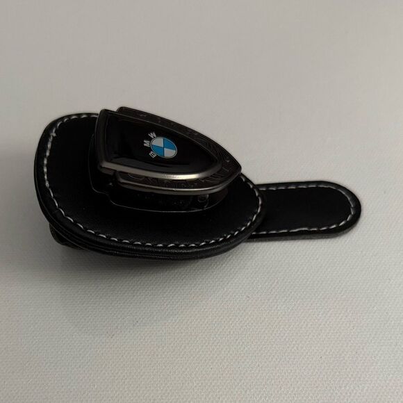 BMW Sunglass Holder for Car with Logo Black PU Leather NWT - Picture 4 of 10